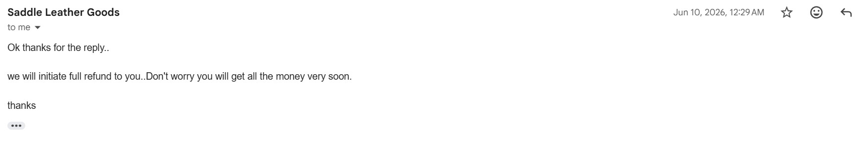 Seller email promising a full refund