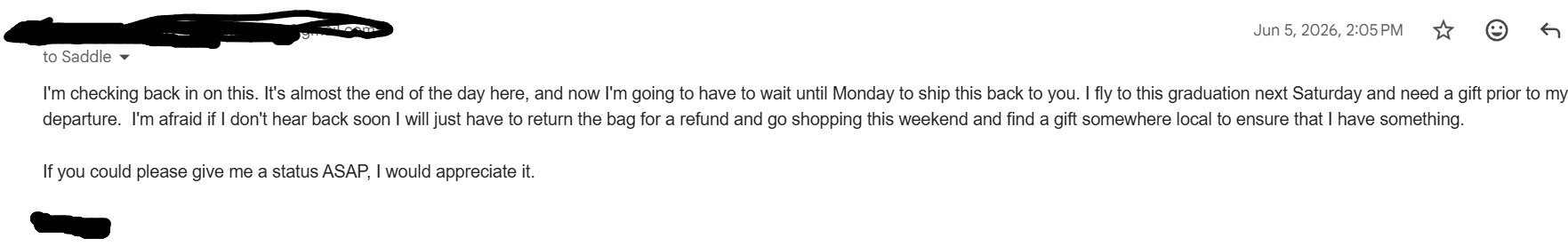 Follow-up email asking for a status update